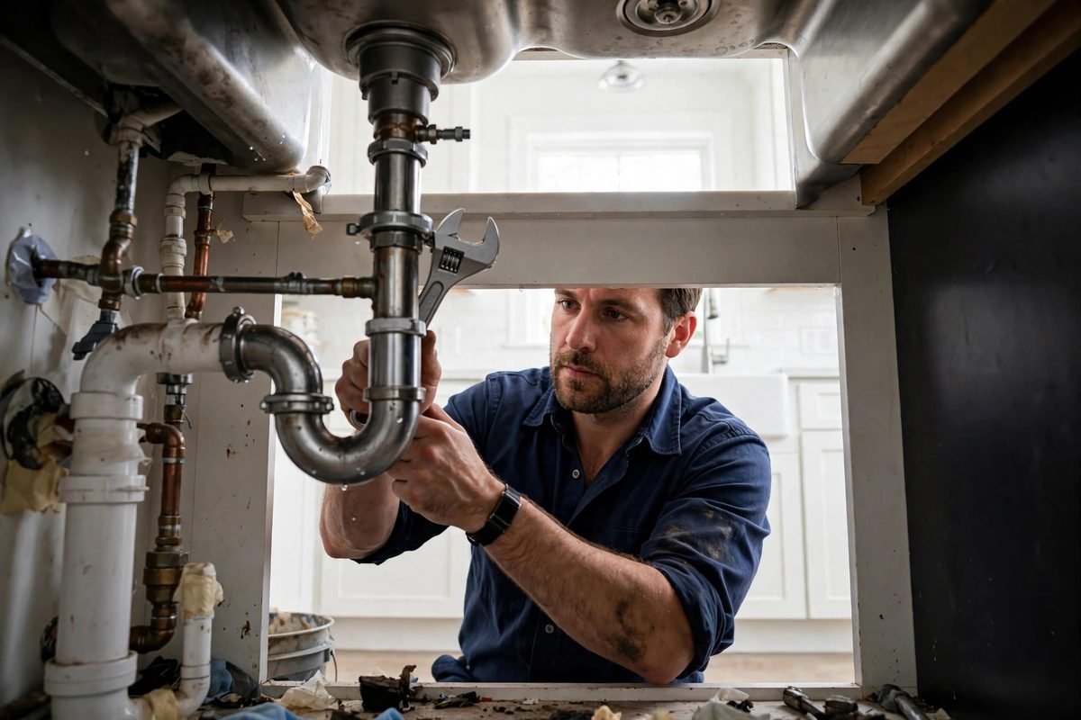Plumber repairing a sink in Queen Creek AZ